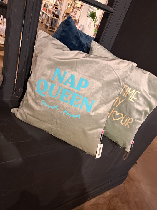 kussen zacht groen "nap queen"